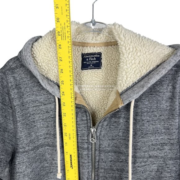 Abercrombie & Fitch Men M Y2K Gray Deep Pile Sherpa Lined Full Zip Hoodie Jacket - Picture 13 of 16
